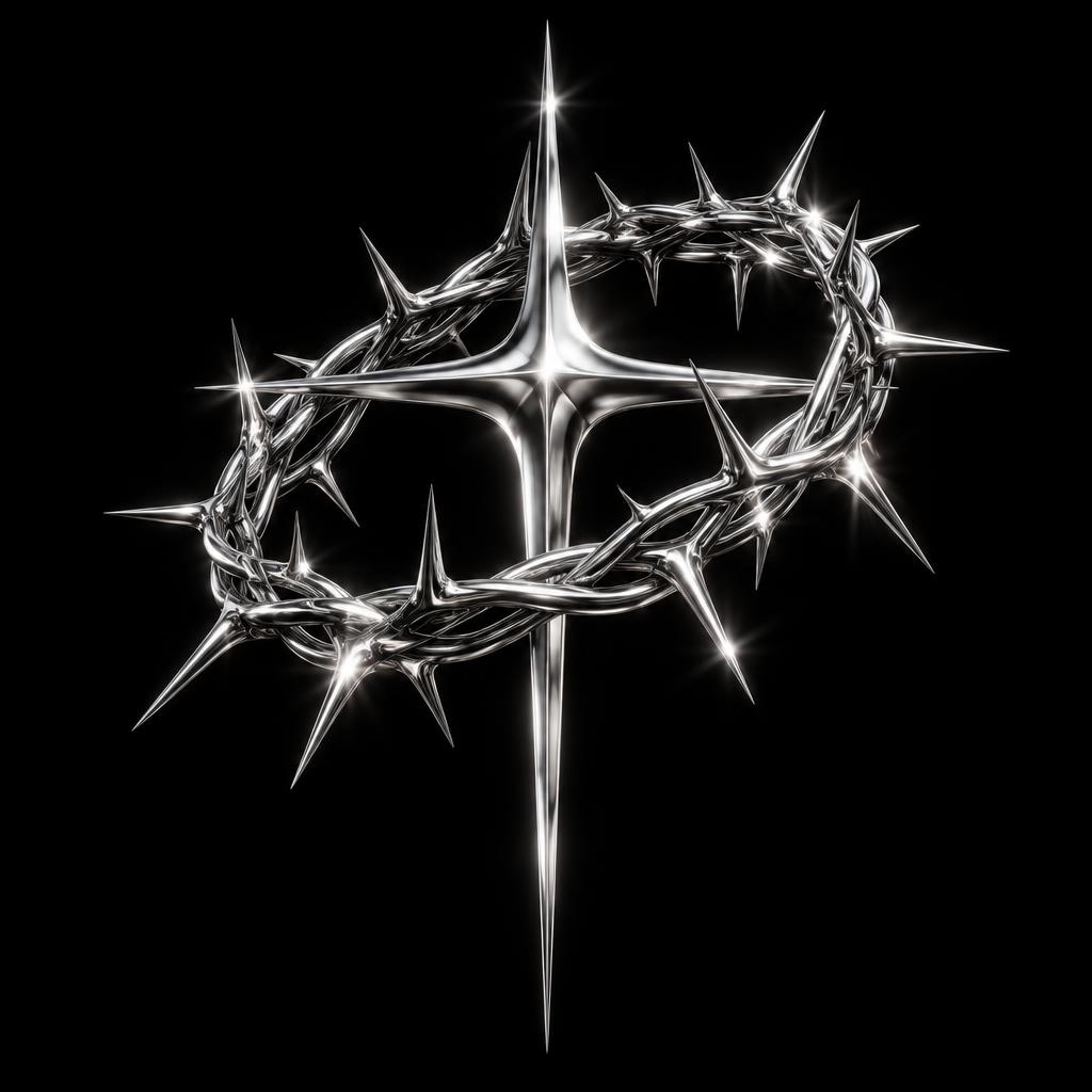 Chrome crown of thorns with a four-pointed star